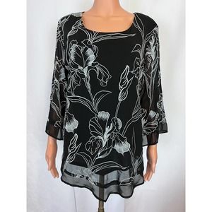 Alfani  black embroidered layer blouse shirt Xl bell sleeve
